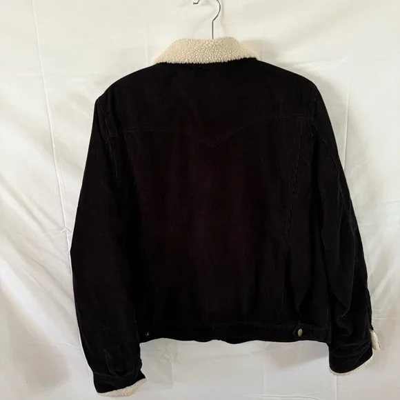 Vintage 90s black corduroy sherpa trimmed jacket fall winter large indie grunge - Picture 5 of 5